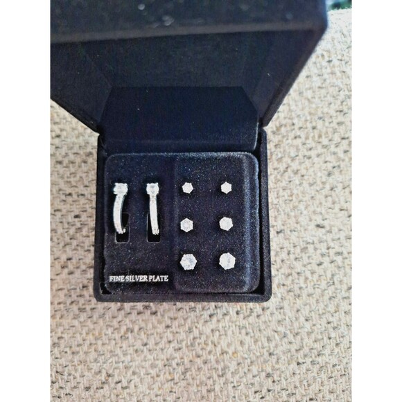 Kohls Metal Earrings 4 Pairs Silver-tone Nickel Free Cubic Zirconia Studs and ho - Picture 3 of 5